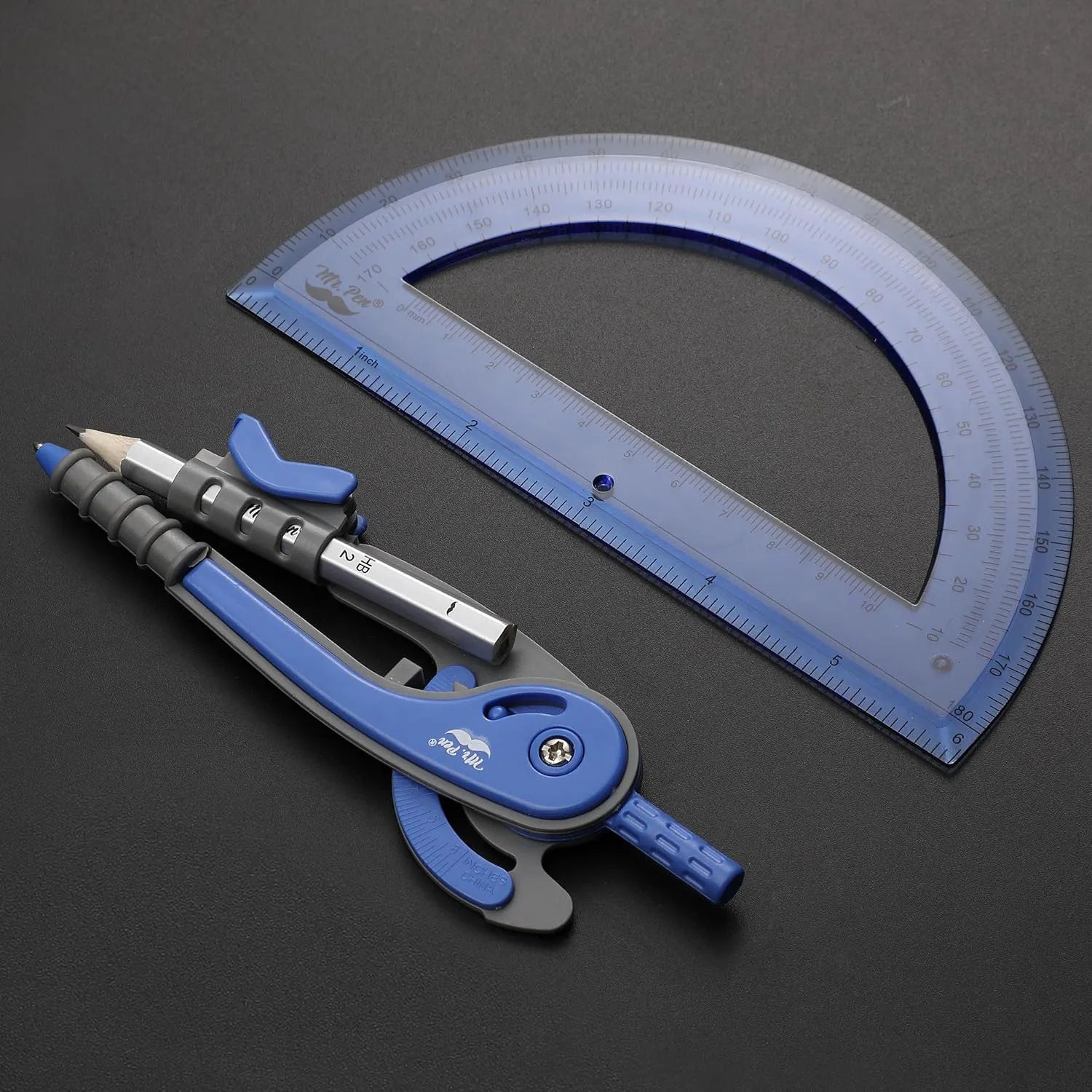 Midnight Blue Compass & Protractor Set with 180° Protractor