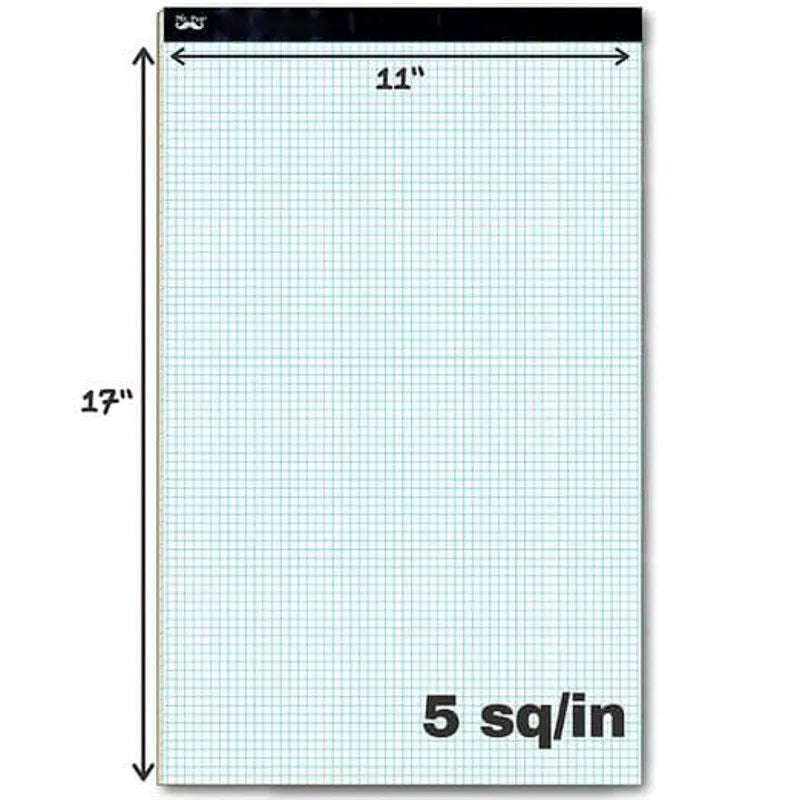 Graph Paper Notebook 17x11, 5x5 Grid (5/in), 22 Sheets, White