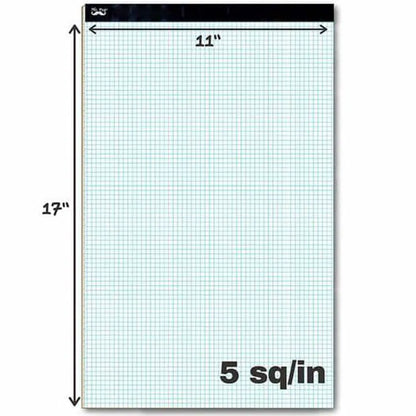Graph Paper Notebook 17x11, 5x5 Grid (5/in), 22 Sheets, White