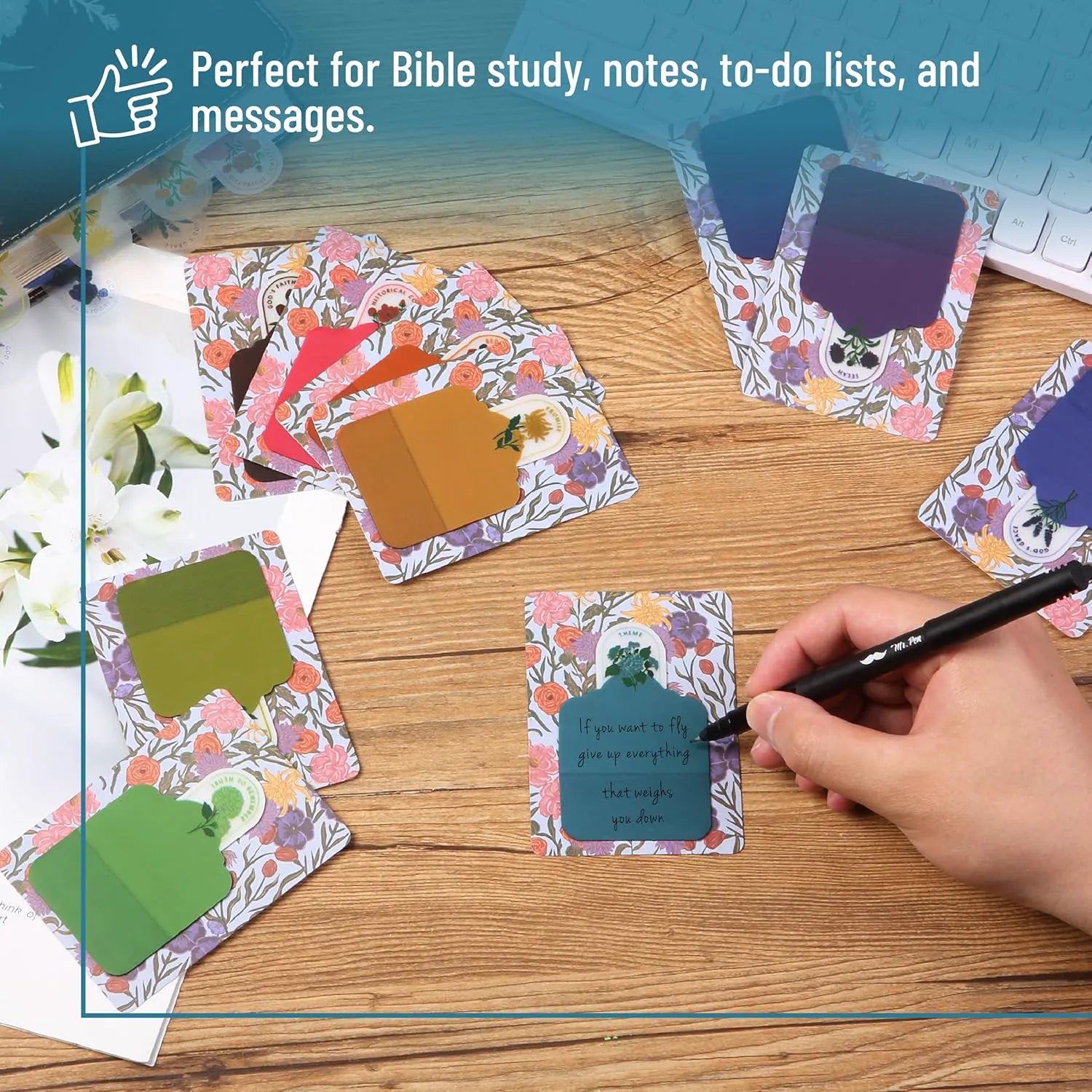 Mr. Pen Transparent Bible Journaling Sticky Notes, 10 Pads, 200 Sheets, Botanical Design