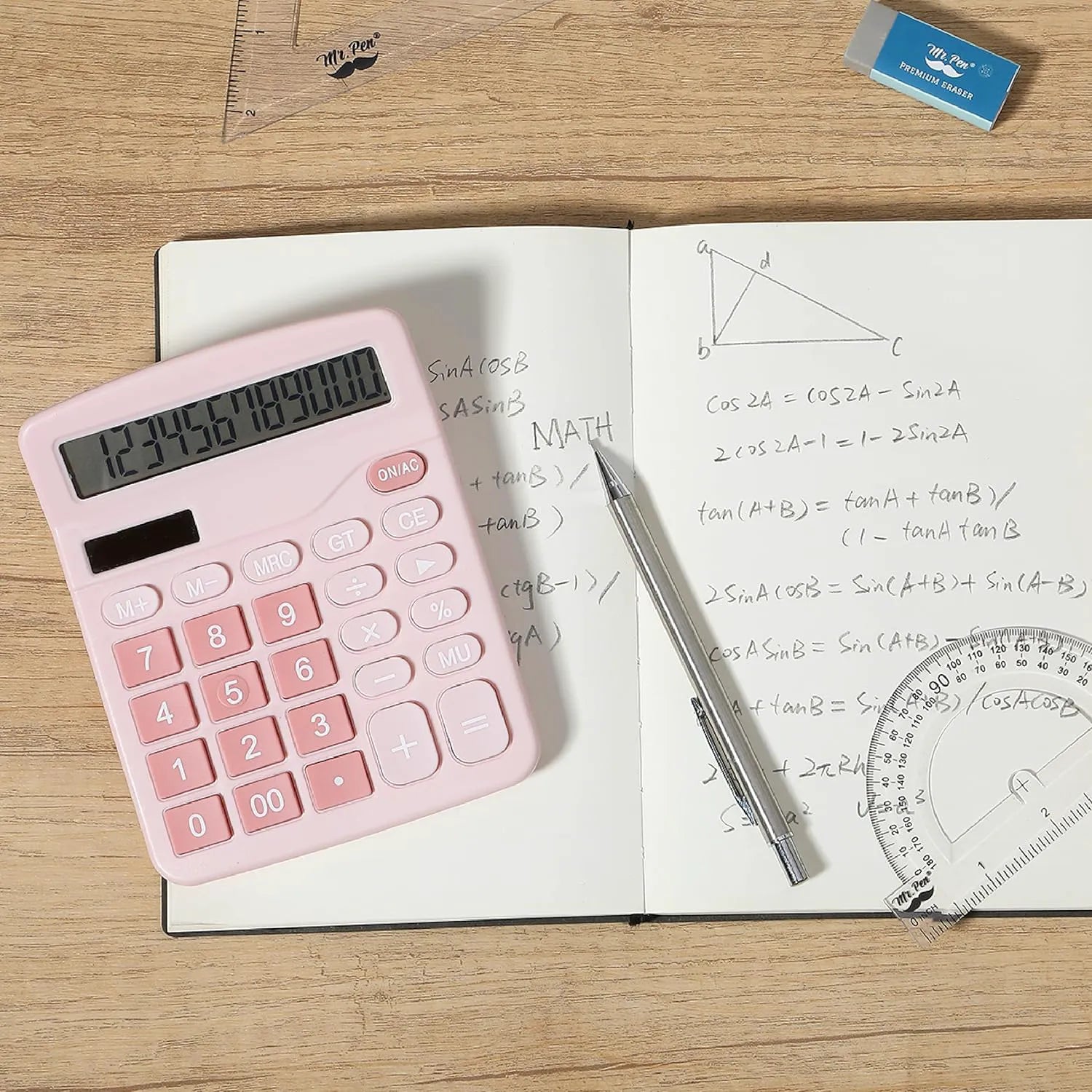 Cute Pink Desktop Calculator with Large 12-Digit Display and Big Keys