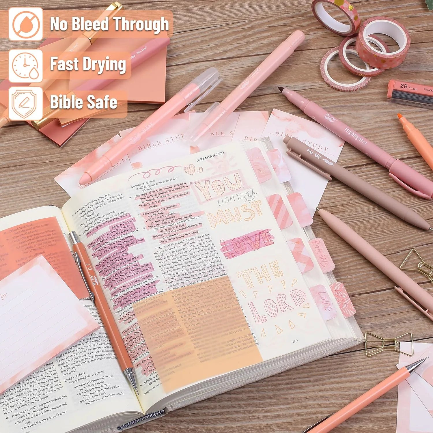 Mr. Pen Bible Journaling Kit for Women - Sunset Blush, No-Bleed Highlighters & Pens
