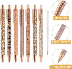 Mr. Pen Fancy Pens for Women - 7 Rose Gold Glitter Ballpoint Pens with 10 Refills, 1.0mm Black Ink, Cute Journaling Pens