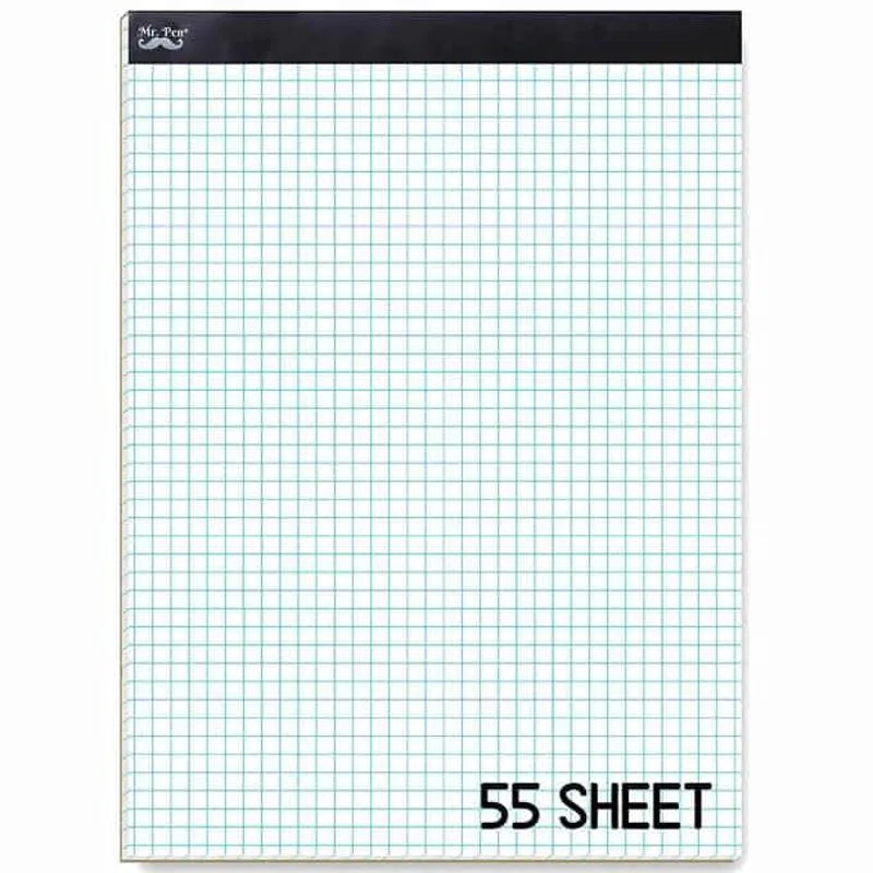 Graph Paper Pad 11x8.5, 5x5 Grid, 3-Hole Punched, 55 Sheets