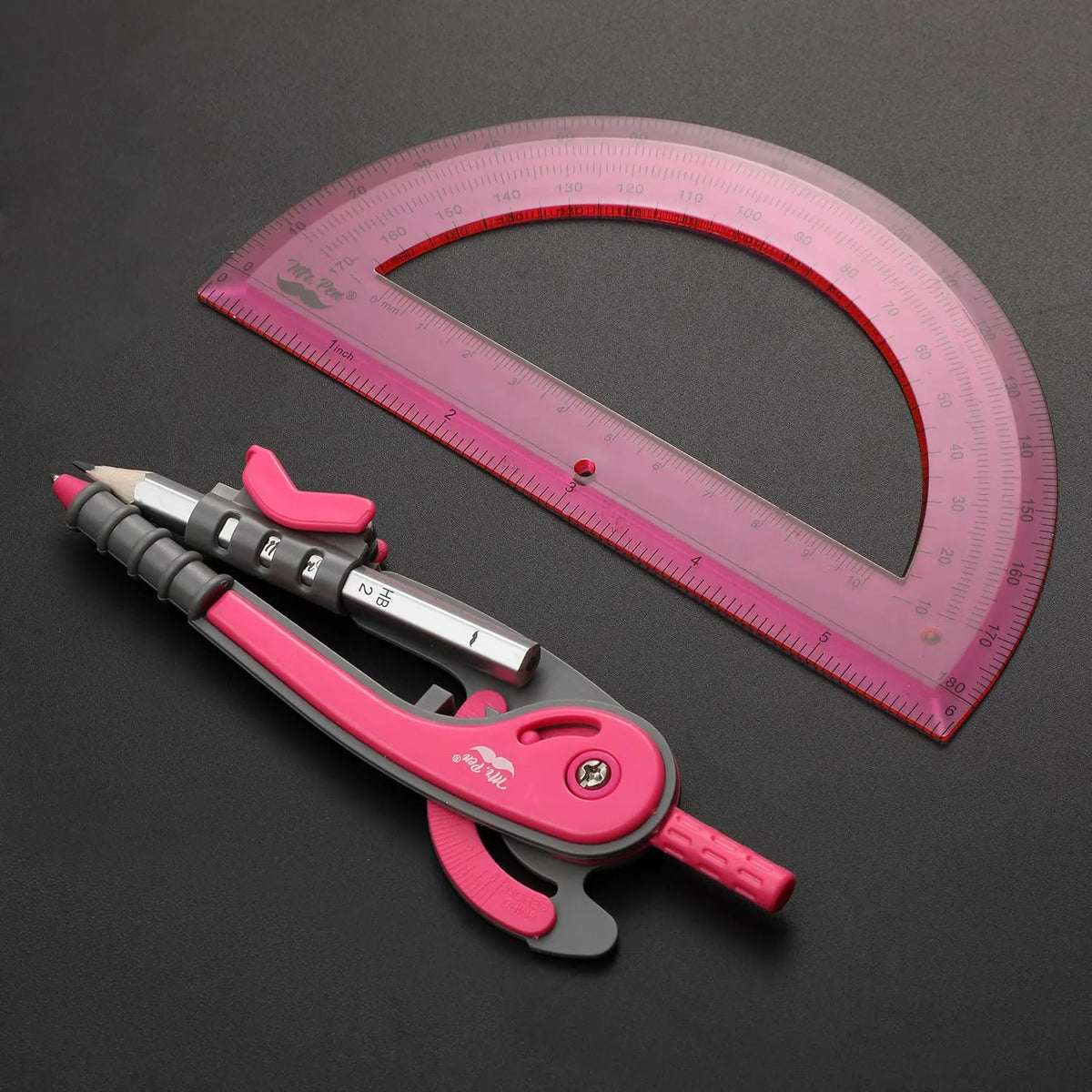 Vivid Cerise Metal Compass & Protractor Set for School