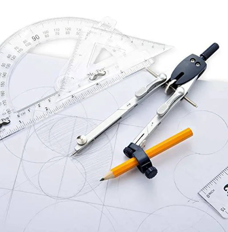 Professional Metal Compass with Wheel & Lock, Draw Up to 18"