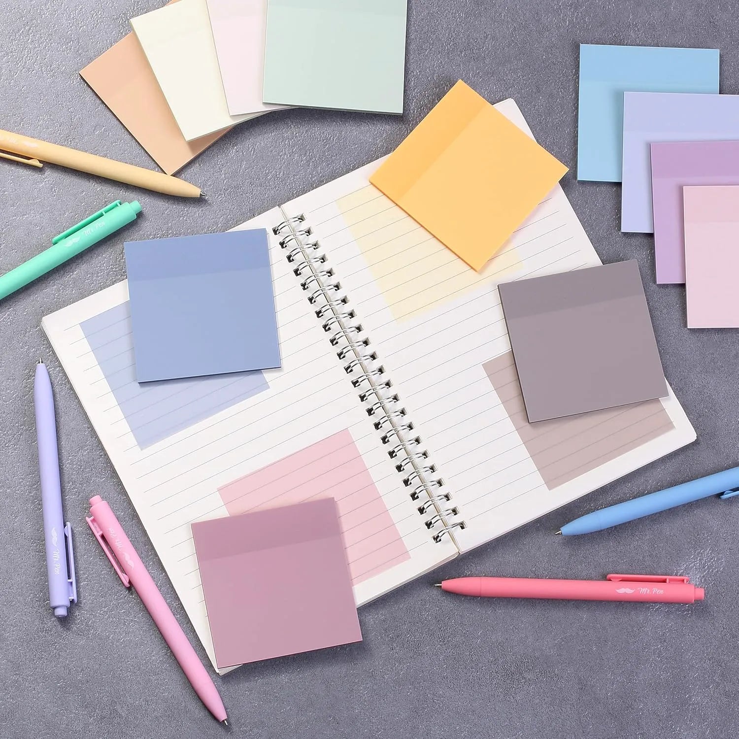 Mr. Pen Transparent Sticky Notes 3x3 Dreamy Pastel 12 Pads 600 Sheets See Through Bulk