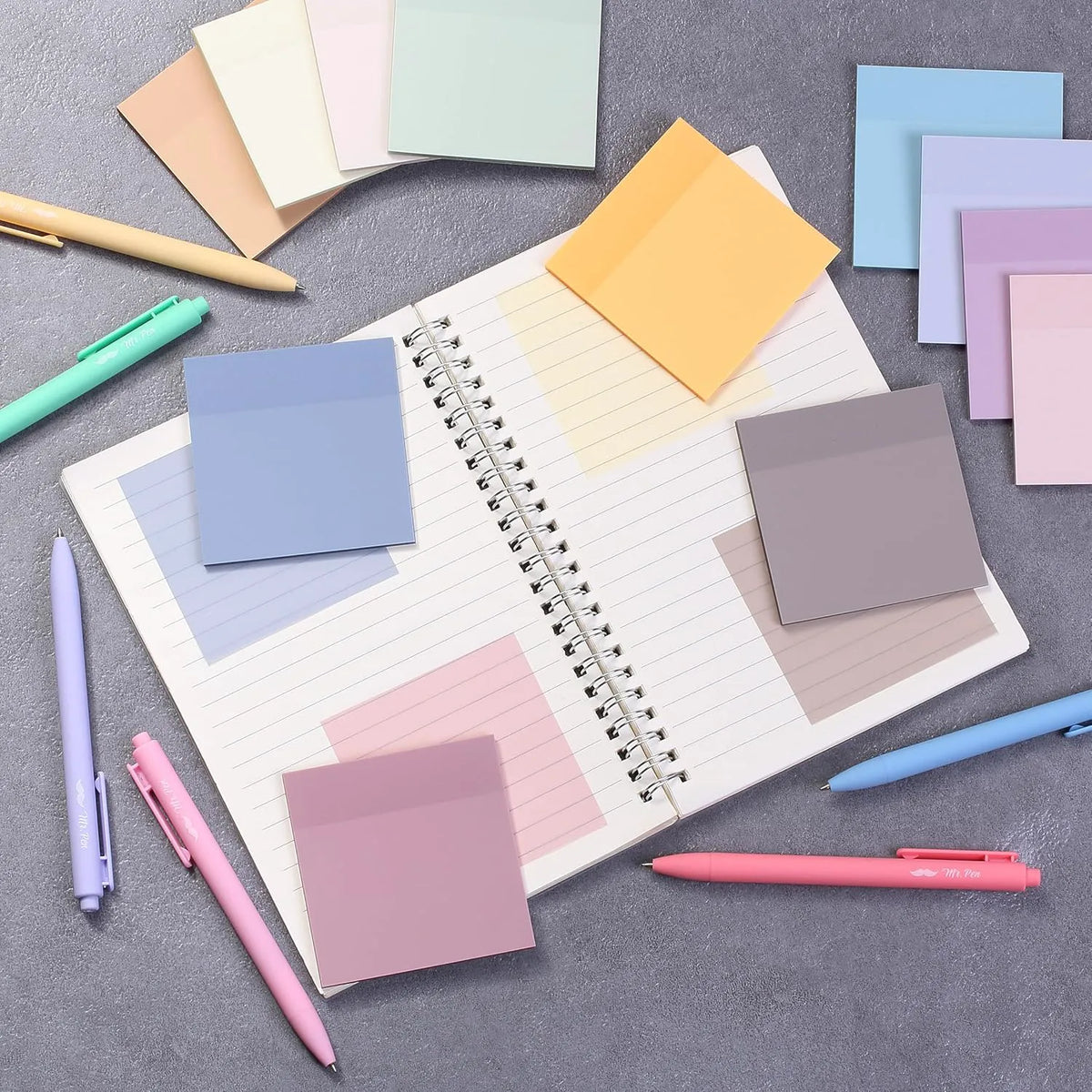 Mr. Pen Transparent Sticky Notes 3x3 Dreamy Pastel 12 Pads 600 Sheets See Through Bulk