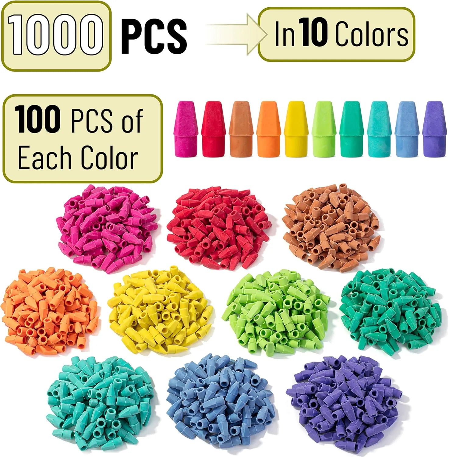 Bulk Pencil Erasers Toppers, 1000 Pack, Latex Free, No Smudge