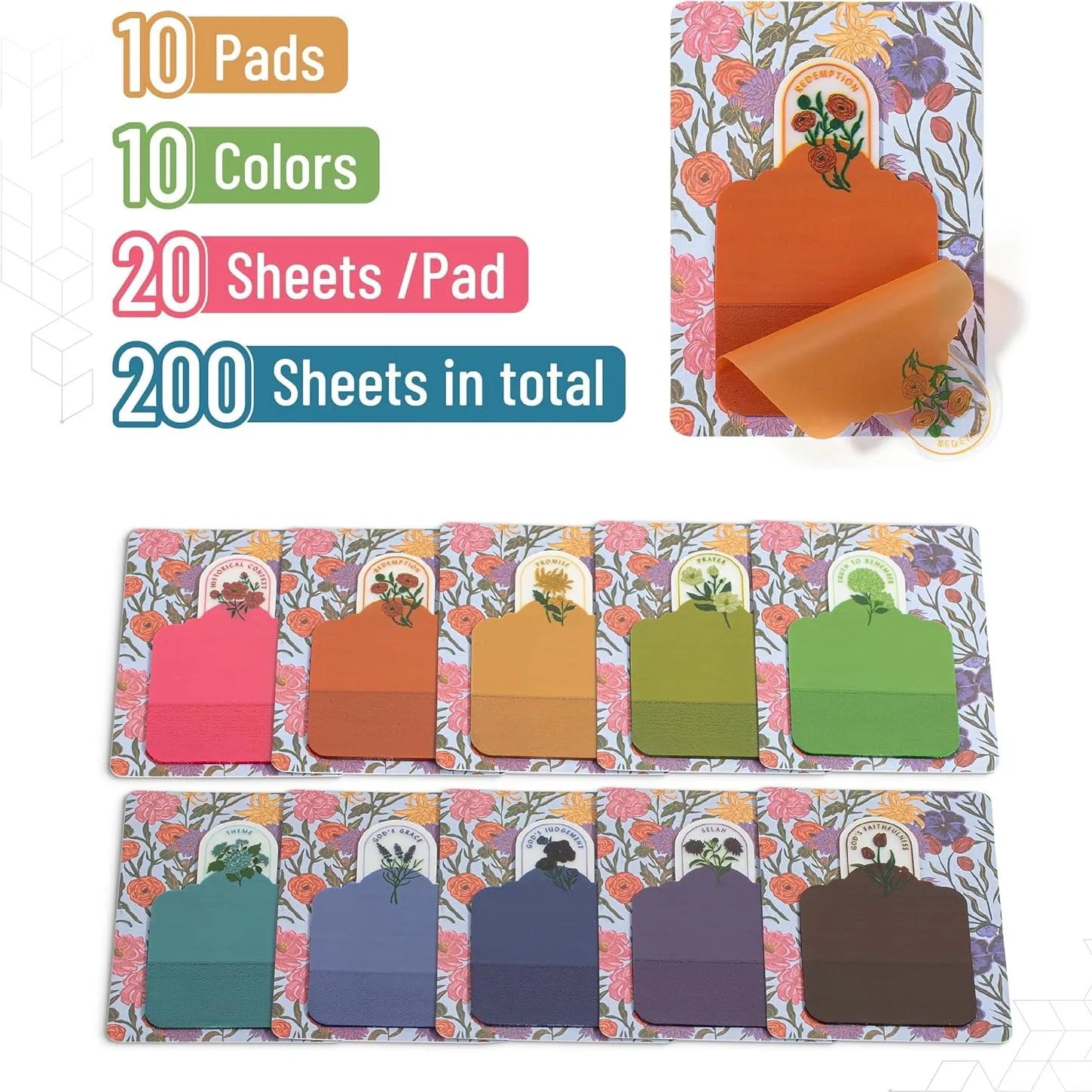 Mr. Pen Transparent Bible Journaling Sticky Notes, 10 Pads, 200 Sheets, Botanical Design