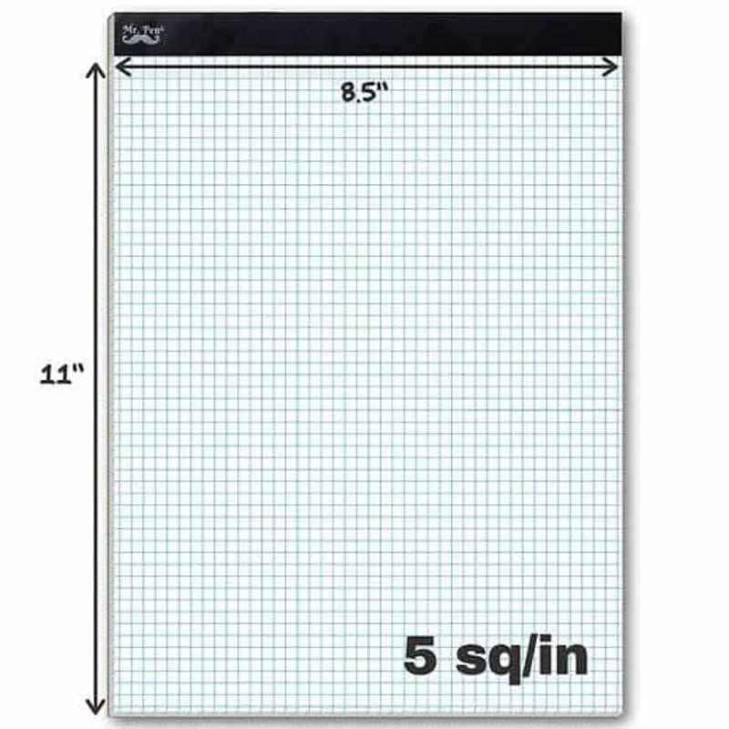 Graph Paper Pad 11x8.5, 5x5 Grid, 3-Hole Punched, 55 Sheets