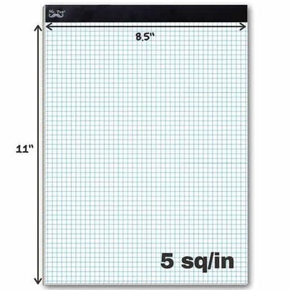 Graph Paper Pad 11x8.5, 5x5 Grid, 3-Hole Punched, 55 Sheets