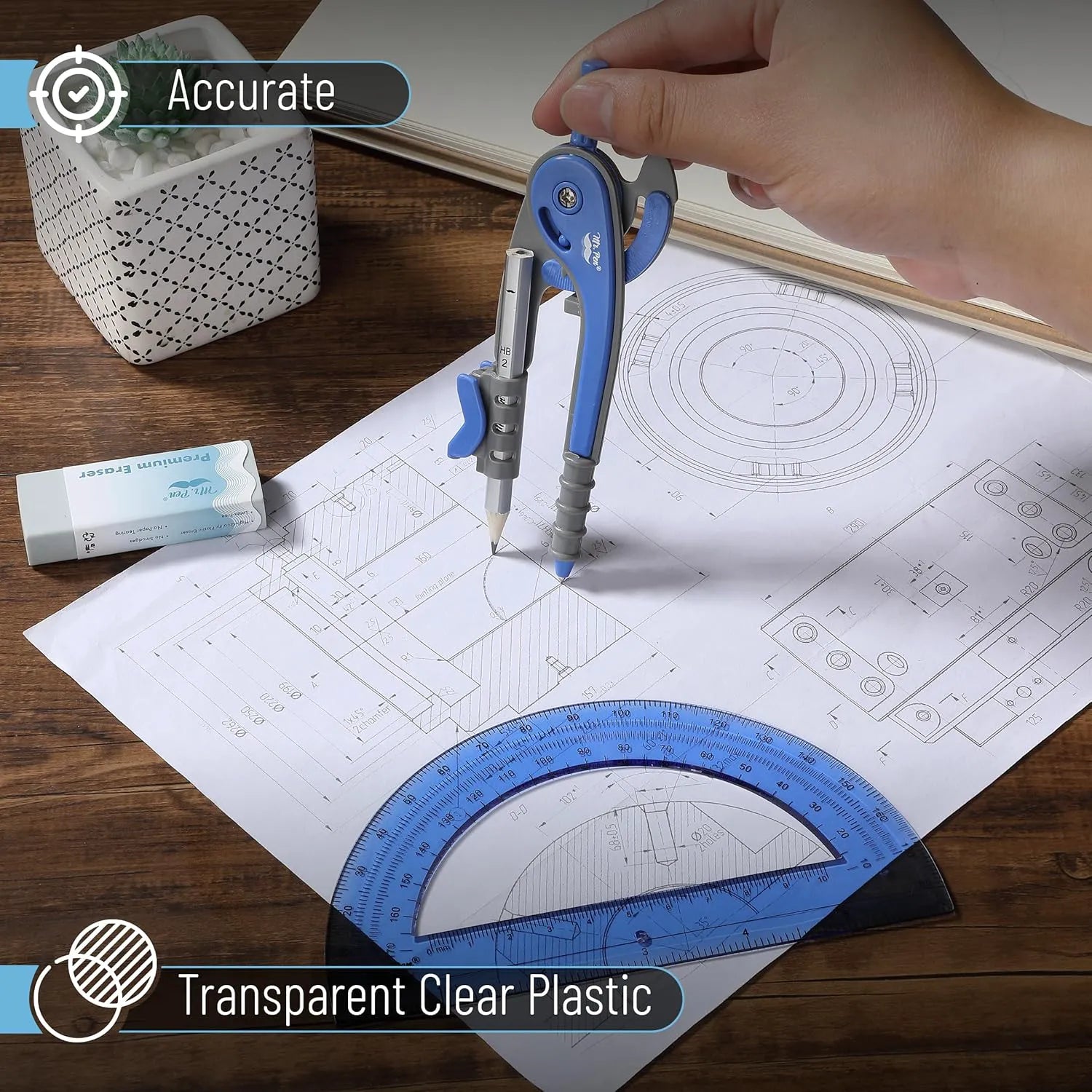 Midnight Blue Compass & Protractor Set with 180° Protractor