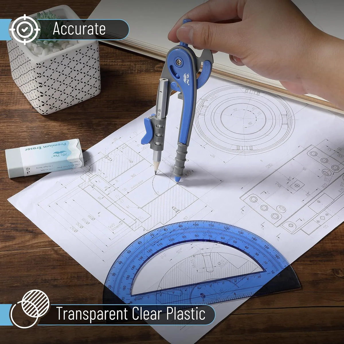 Midnight Blue Compass & Protractor Set with 180° Protractor