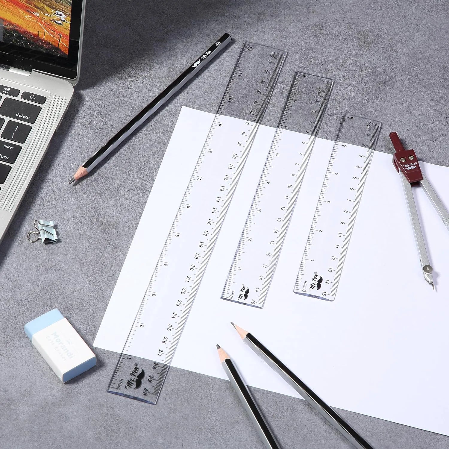 Clear Plastic Rulers Set (3-Pack): 6", 8", 12" - Metric & Inch