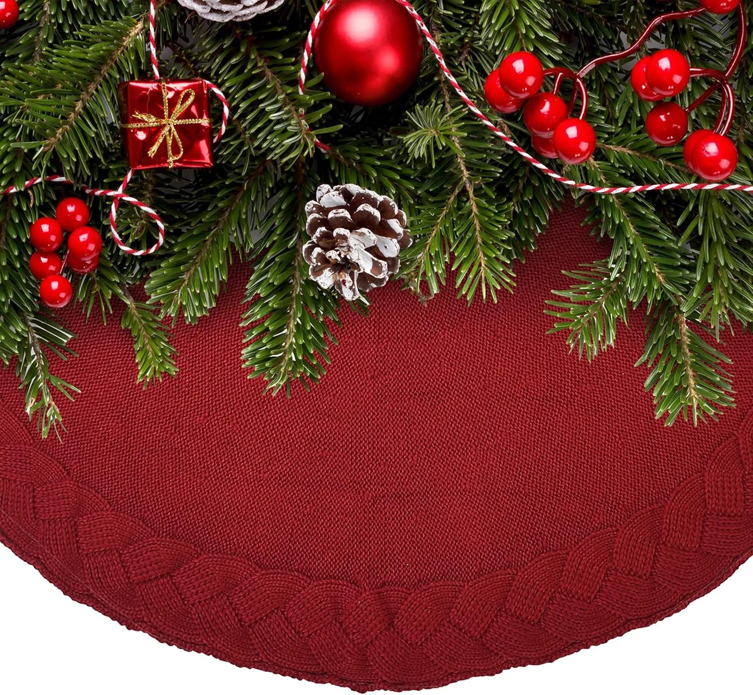 Mr. Pen Christmas Tree Skirt, 36 Inch, Red Knitted Xmas Tree Skirt