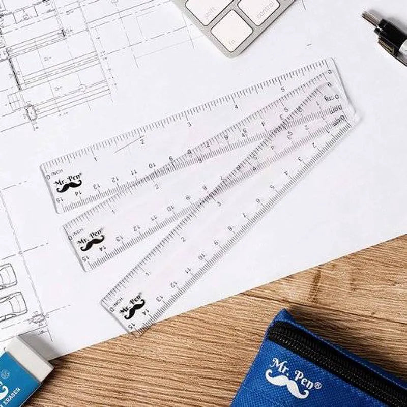 6-Inch Plastic Ruler (3-Pack) - Clear, Dual-Sided with Inches & Centimeters