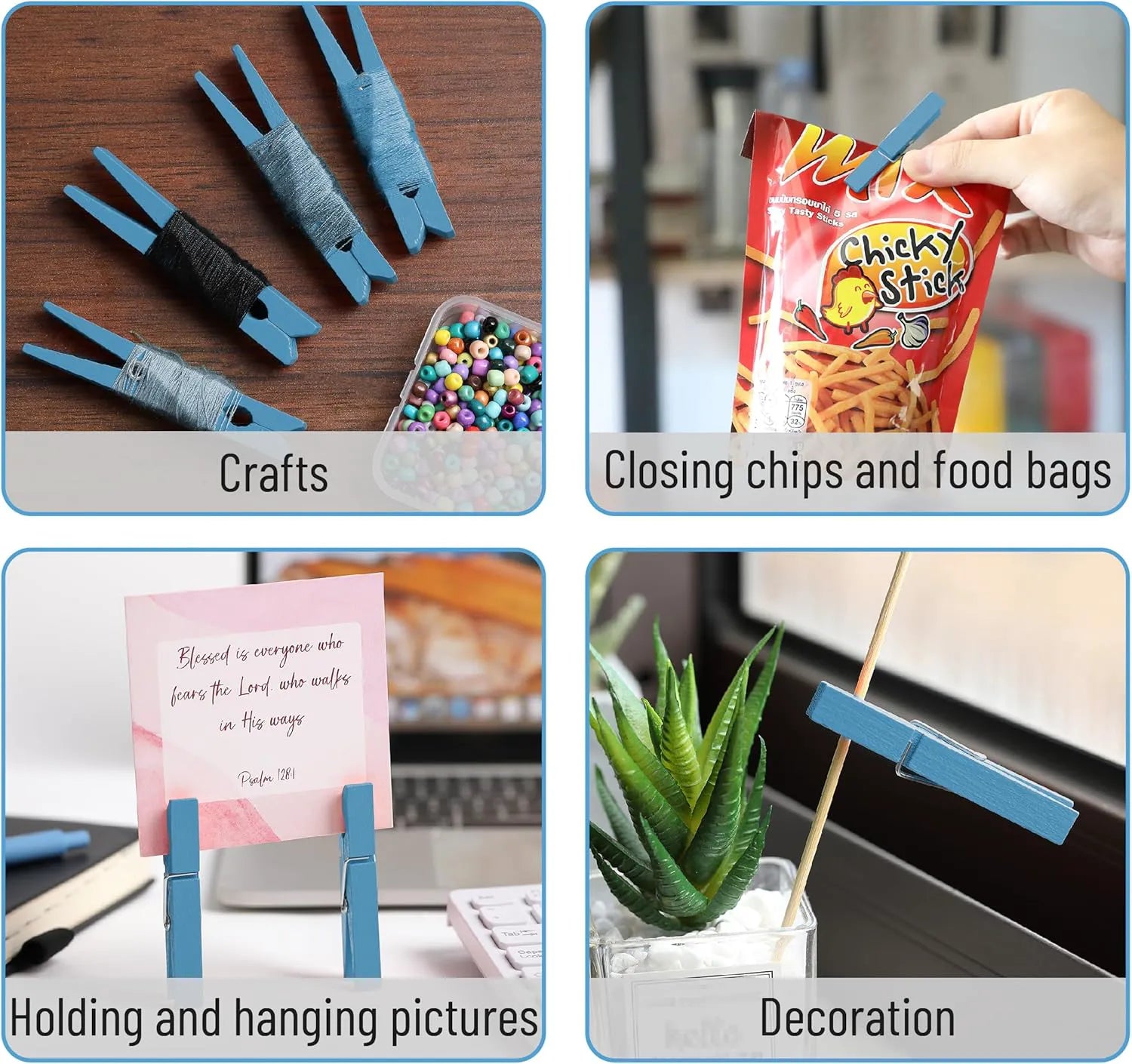 Wooden Blue Clothespins (50 Pack, 2.9 Inch) with Strong Grip
