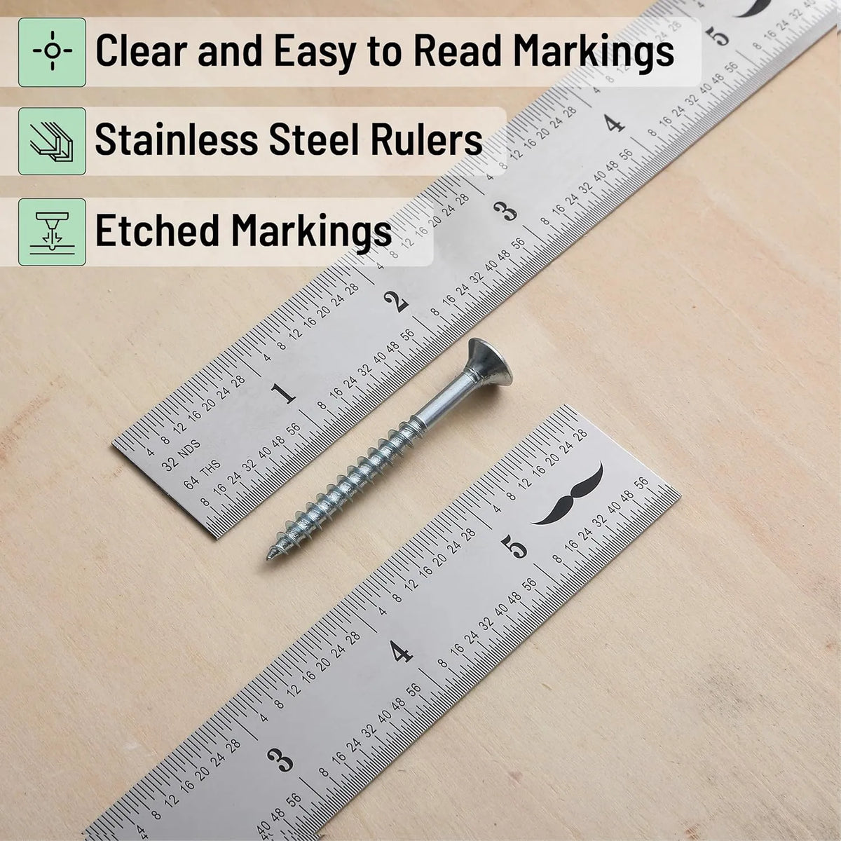 Stainless Steel Metal Machinist Ruler 6 Inch (2 Pack)