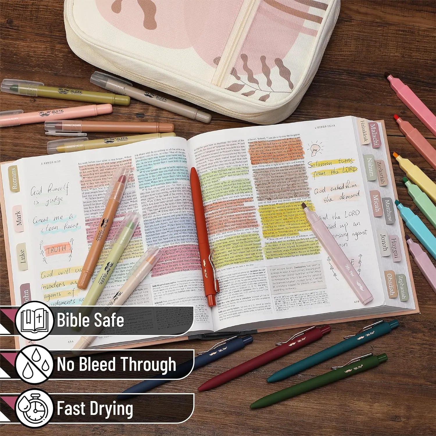 Bible Journaling Kit (28 Pieces) with Case, No-Bleed Pens, Highlighters & Tabs