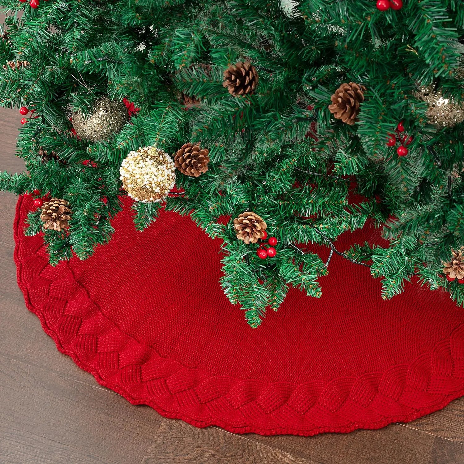 Mr. Pen Small Christmas Tree Skirt, 24 Inch, Red Knitted Xmas Tree Skirt
