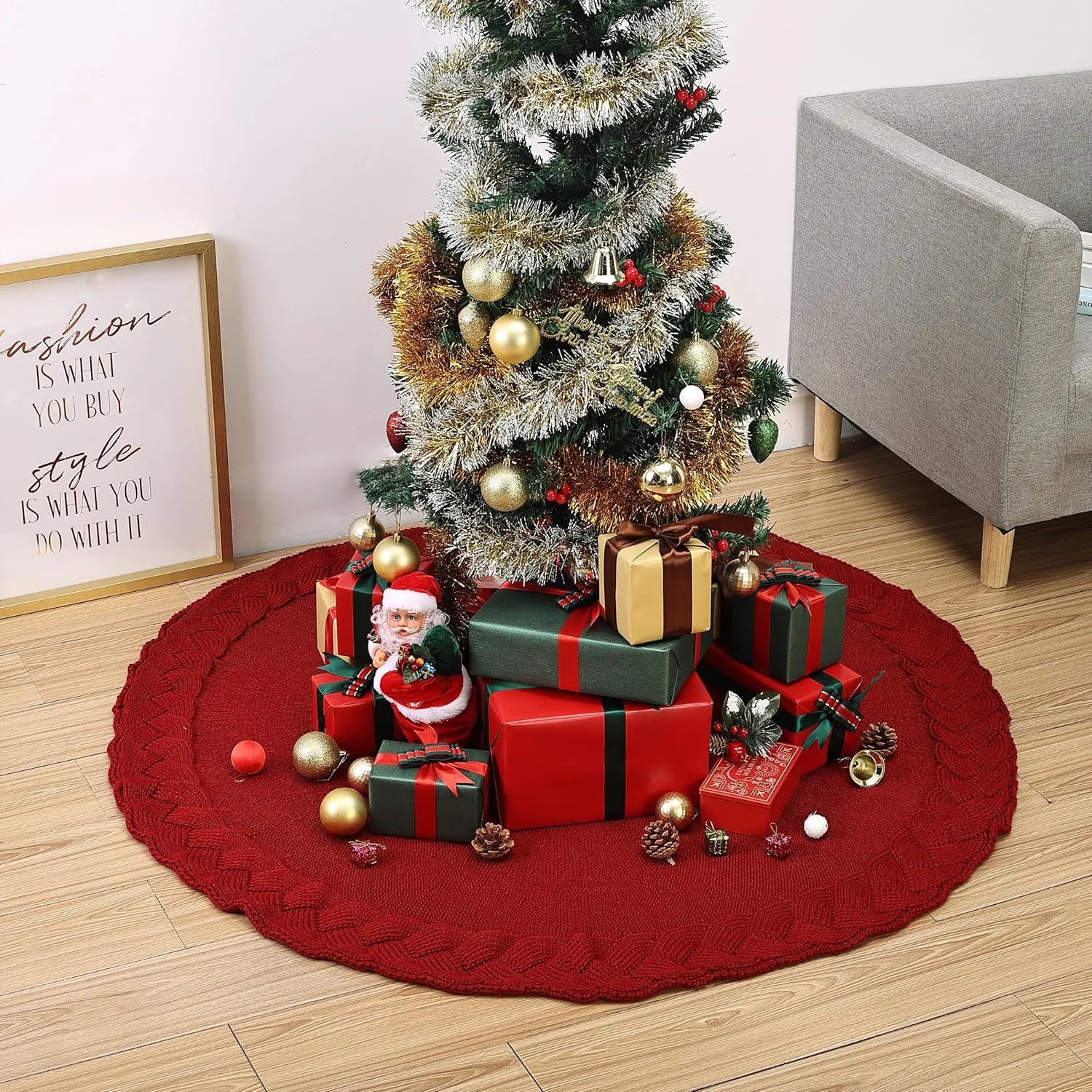 Mr. Pen Christmas Tree Skirt, 36 Inch, Red Knitted Xmas Tree Skirt