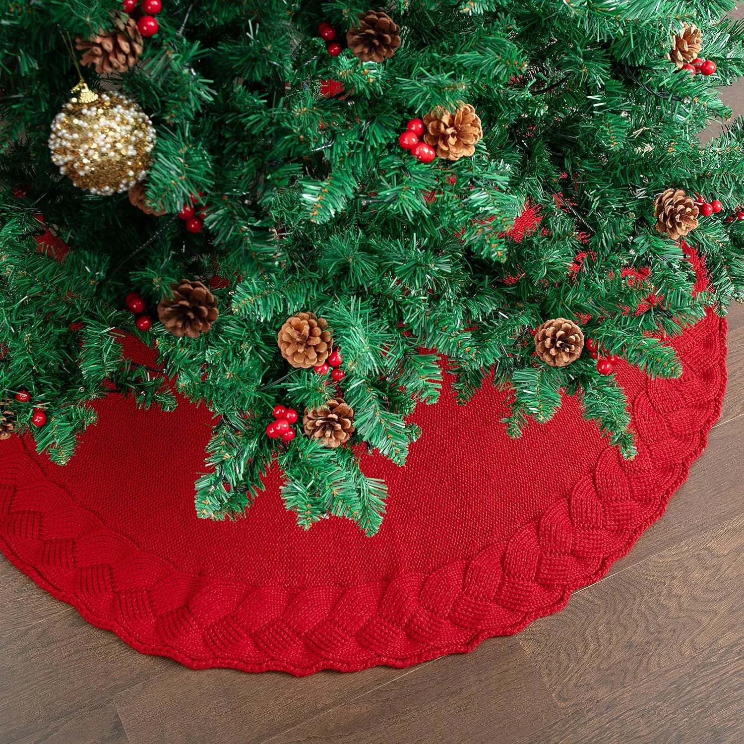 Mr. Pen Small Christmas Tree Skirt, 24 Inch, Red Knitted Xmas Tree Skirt