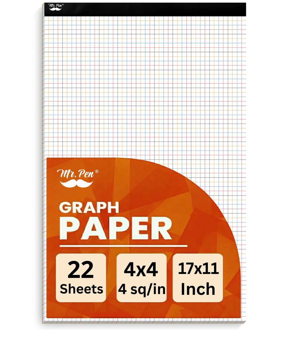 Graph Paper 17x11, 4x4 Grid (1/4 in), Color Lined, 22 Sheets for Drafting