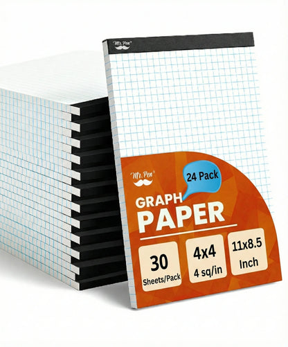 Bulk Graph Paper 8.5x11 Inch, 24 Pack, 30 Sheets Each, 4x4 Grid Paper