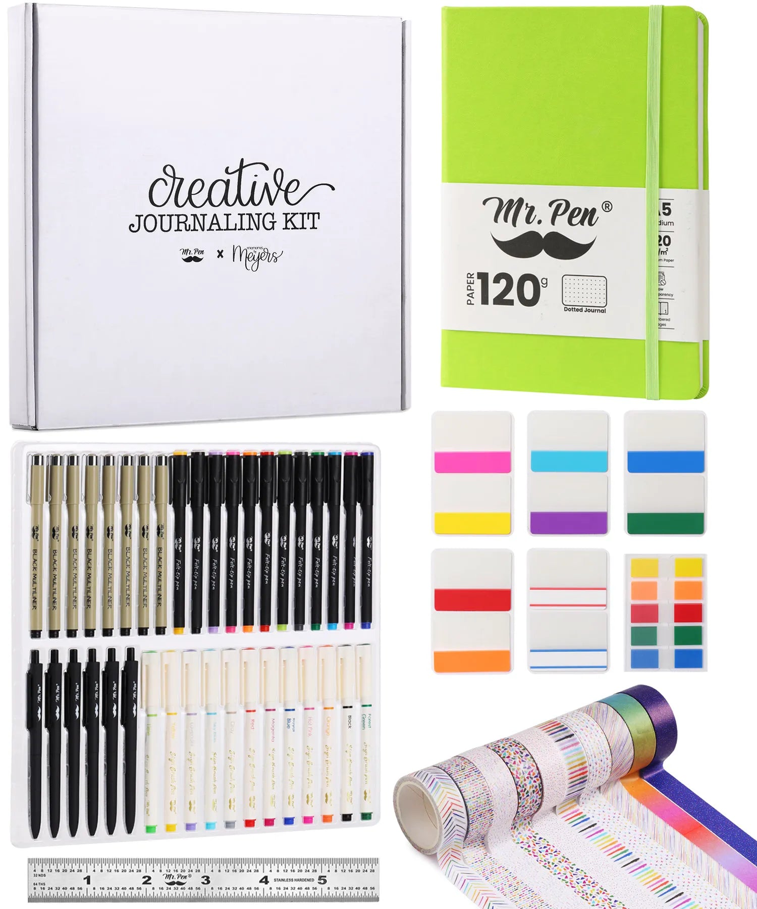 Mr. Pen Creative Journaling Kit – 10-Piece Bullet Journal Set with Notebook, Pens, Markers, Washi Tape & Tabs, Ideal Gift for Beginners and Pros