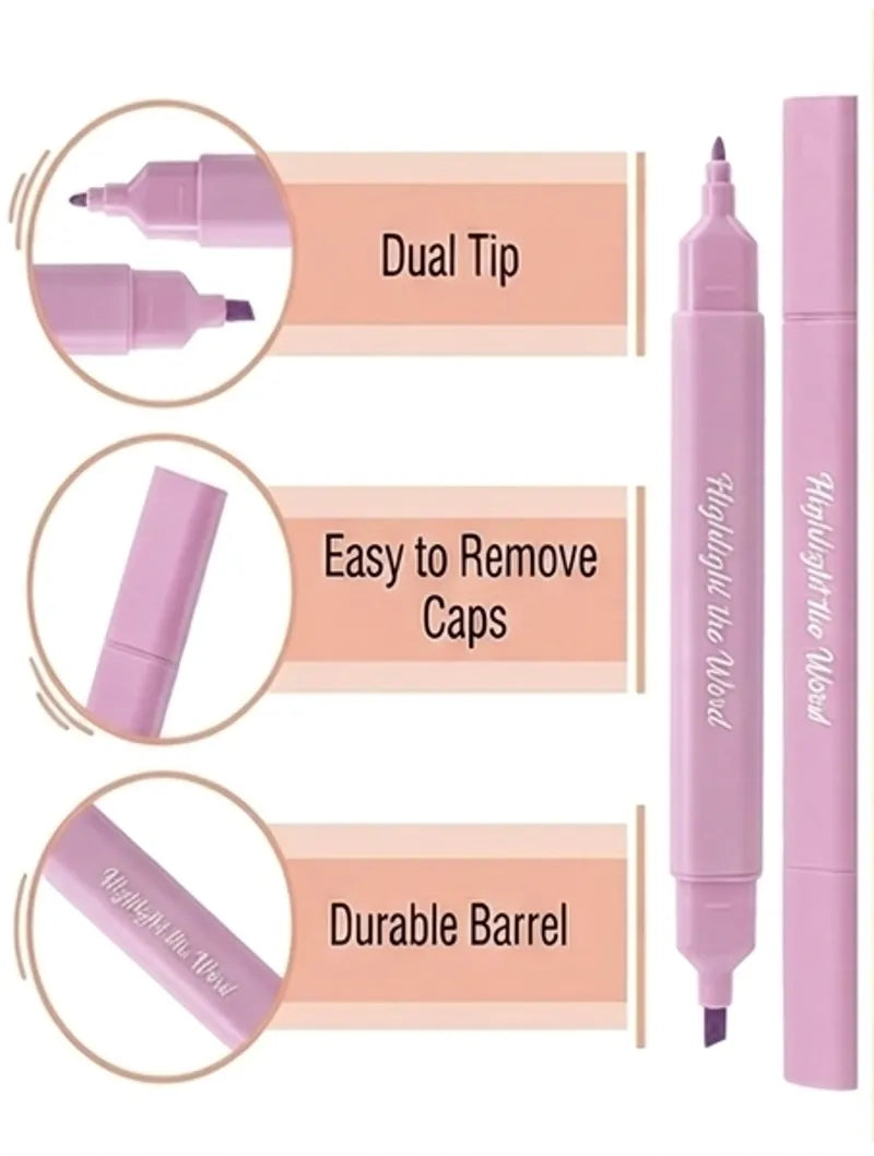 Aesthetic Dual Tip Bible Highlighters - No Bleed Through, Assorted Colors, 8 Pack, Cute Journaling & School Supplies