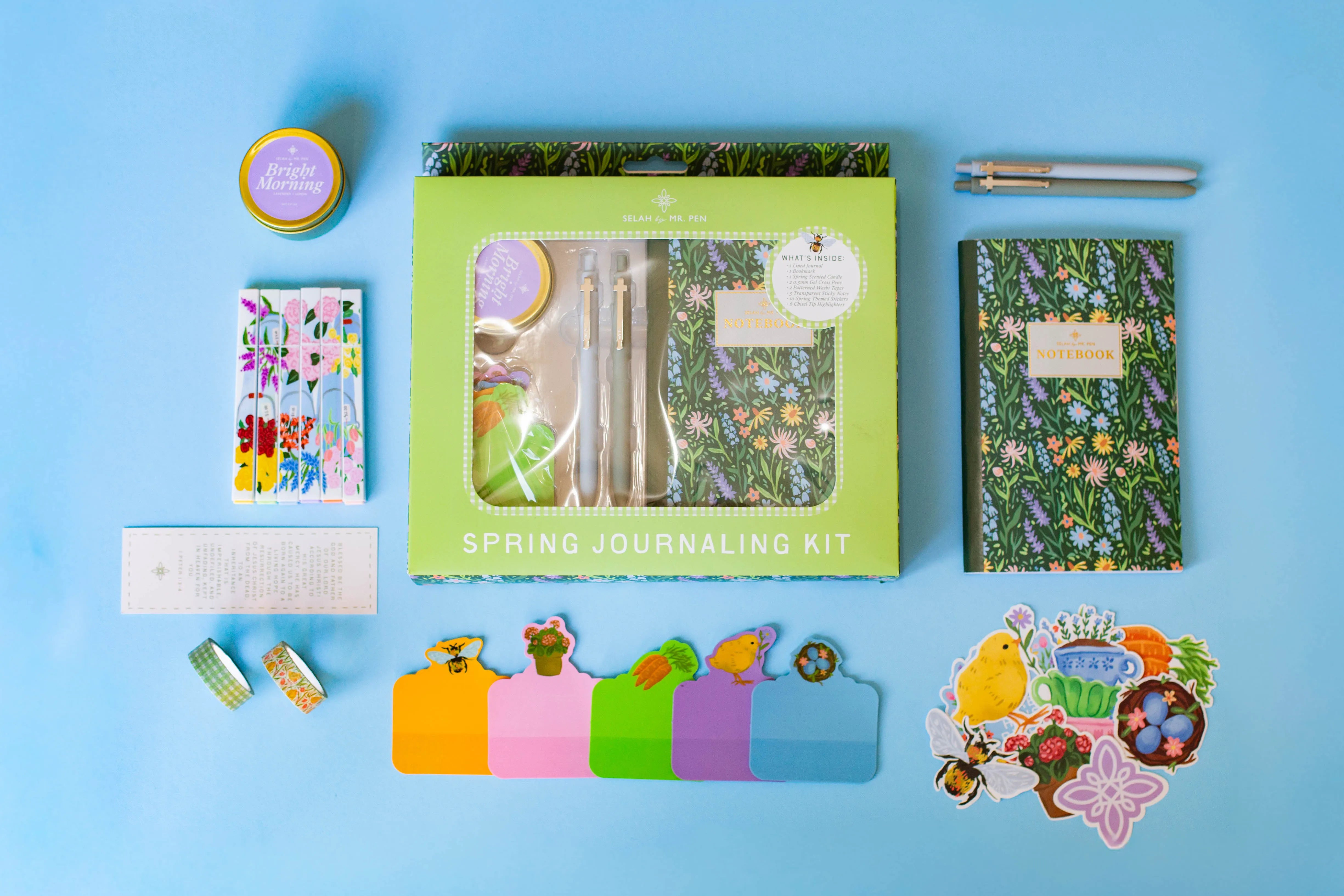 Mr. Pen Spring Bible Journaling Kit - Limited Edition Gift Set with Highlighters, Gel Pens, Washi Tape, Sticky Notes, Stickers, Scented Candle, and Bookmark