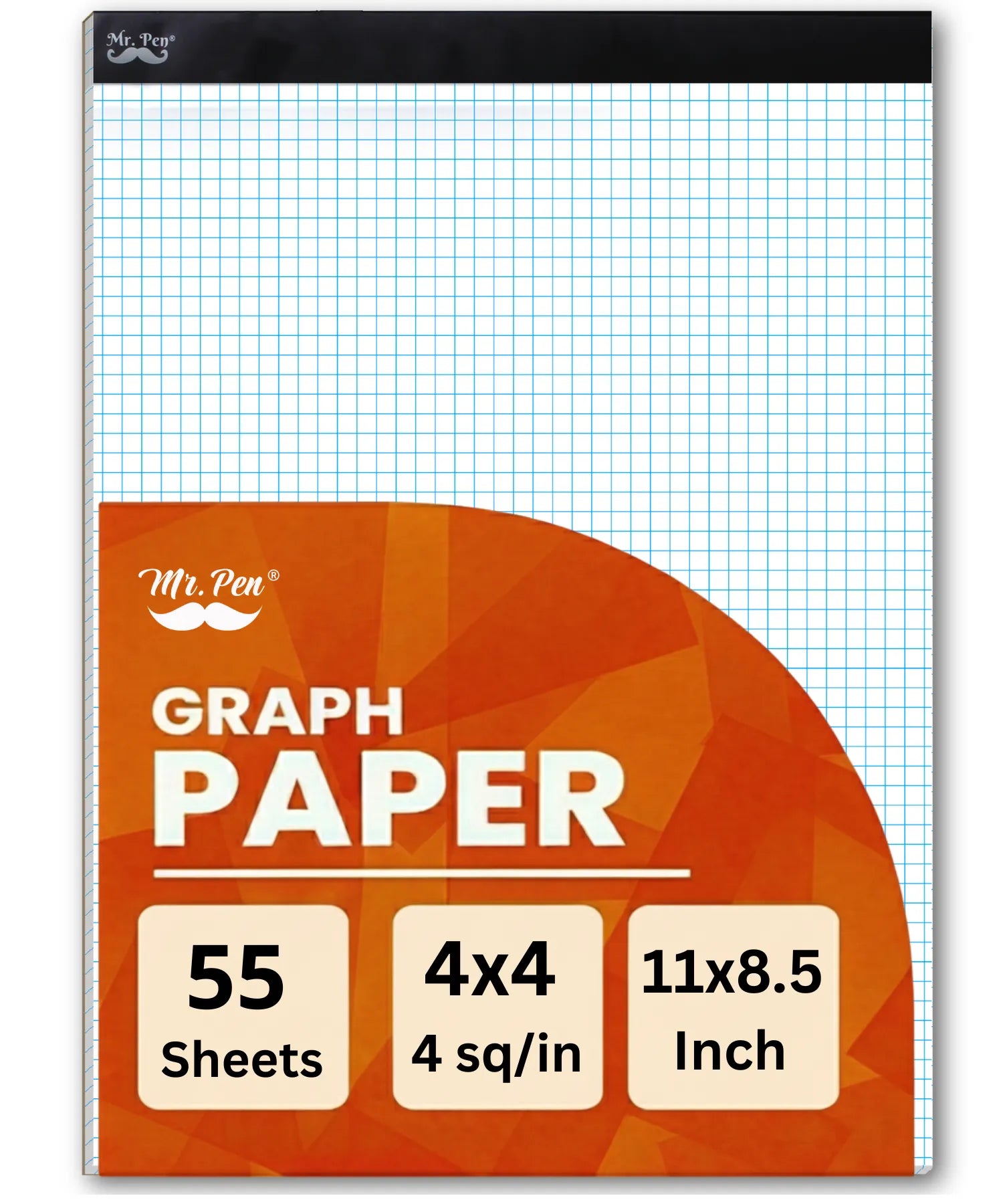 Graph Paper Pad 11" x 8.5", 4x4 Grid (4 Squares/Inch), 55 Sheets, Quad Ruled