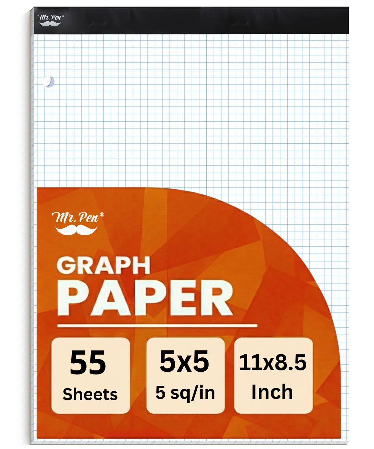 Graph Paper Pad 11x8.5, 5x5 Grid, 3-Hole Punched, 55 Sheets