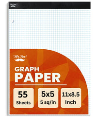 Graph Paper Pad 11x8.5, 5x5 Grid, 3-Hole Punched, 55 Sheets