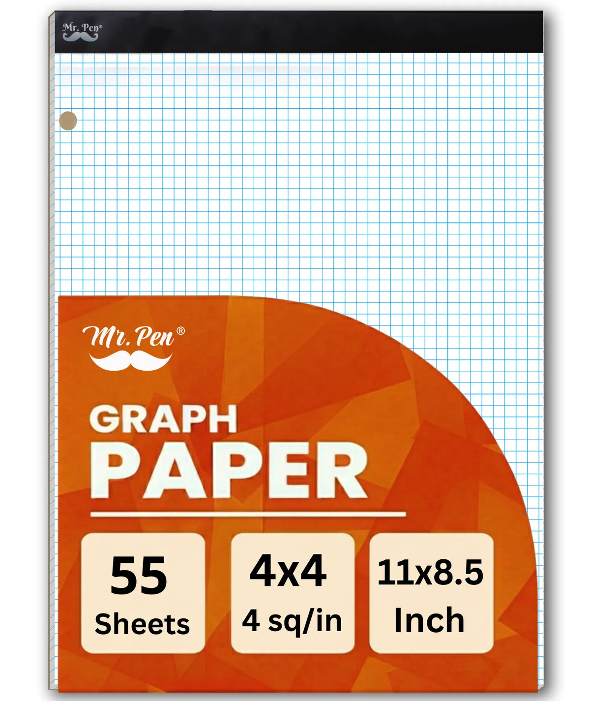 Graph Paper Pad 11x8.5, 4x4 Grid, 3-Hole Punched, 55 Sheets
