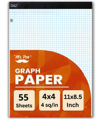 Graph Paper Pad 11x8.5, 4x4 Grid, 3-Hole Punched, 55 Sheets