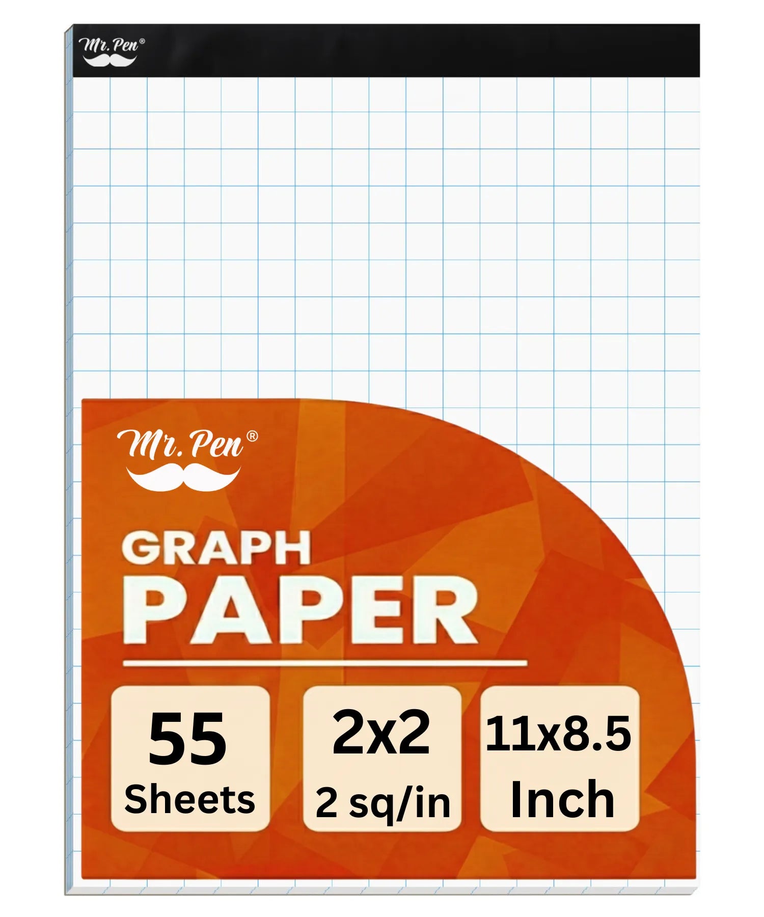 Graph Paper Pad 8.5 x 11, 2x2 Grid, 55 Sheets, Quad Ruled