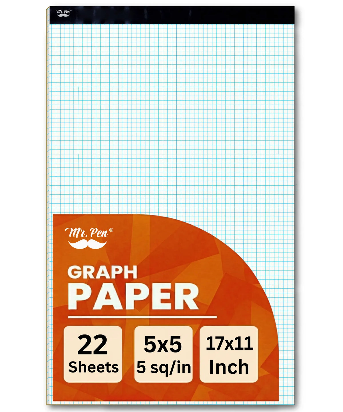Graph Paper Notebook 17x11, 5x5 Grid (5/in), 22 Sheets, White