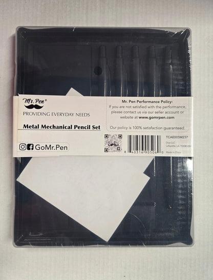 Metal Mechanical Pencil Set with Lead & Eraser Refills, 5 Sizes: 0.3, 0.5, 0.7, 0.9, 2.0 mm