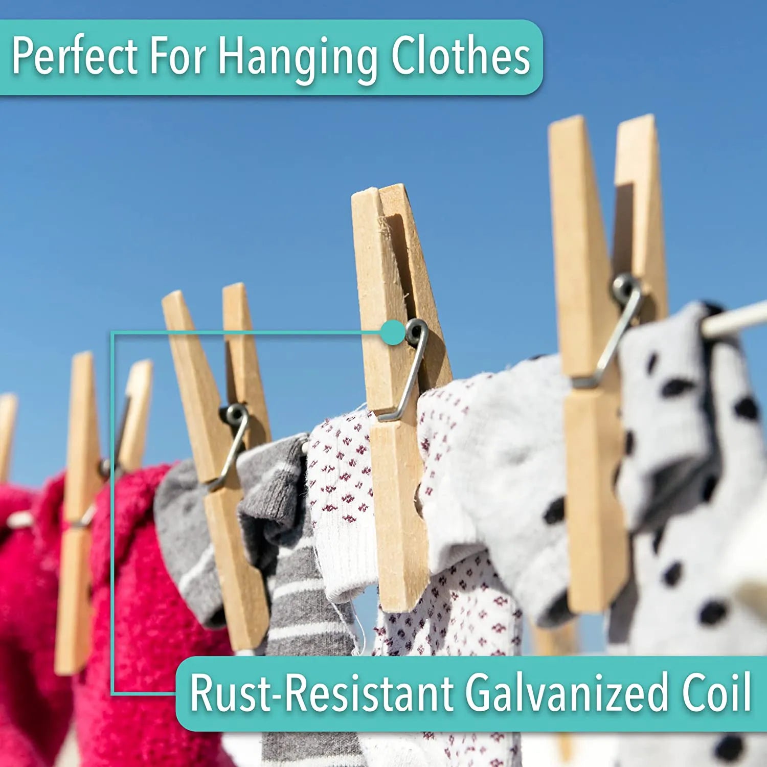 No-Slip Clothespins for Hanging Clothes, 50 Pack, 2.9 Inches
