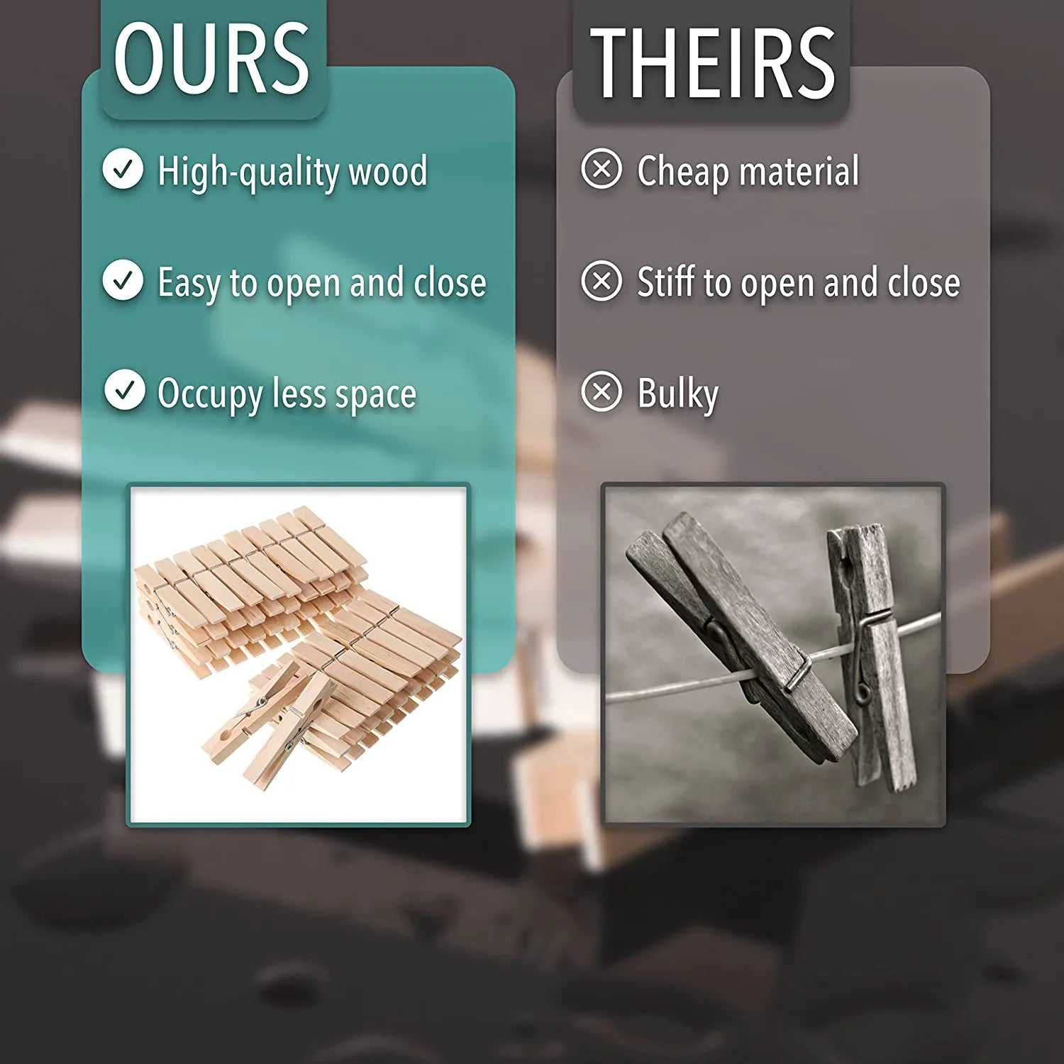 No-Slip Clothespins for Hanging Clothes, 50 Pack, 2.9 Inches