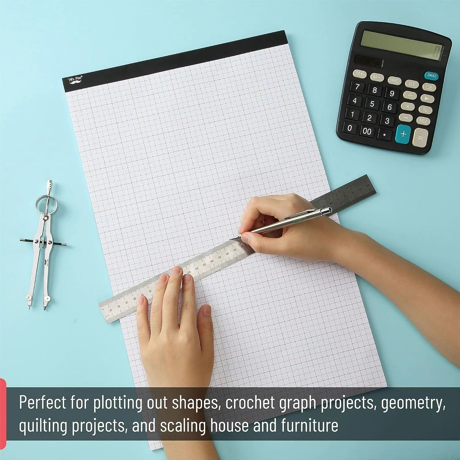 Graph Paper 17x11, 4x4 Grid (1/4 in), Color Lined, 22 Sheets for Drafting