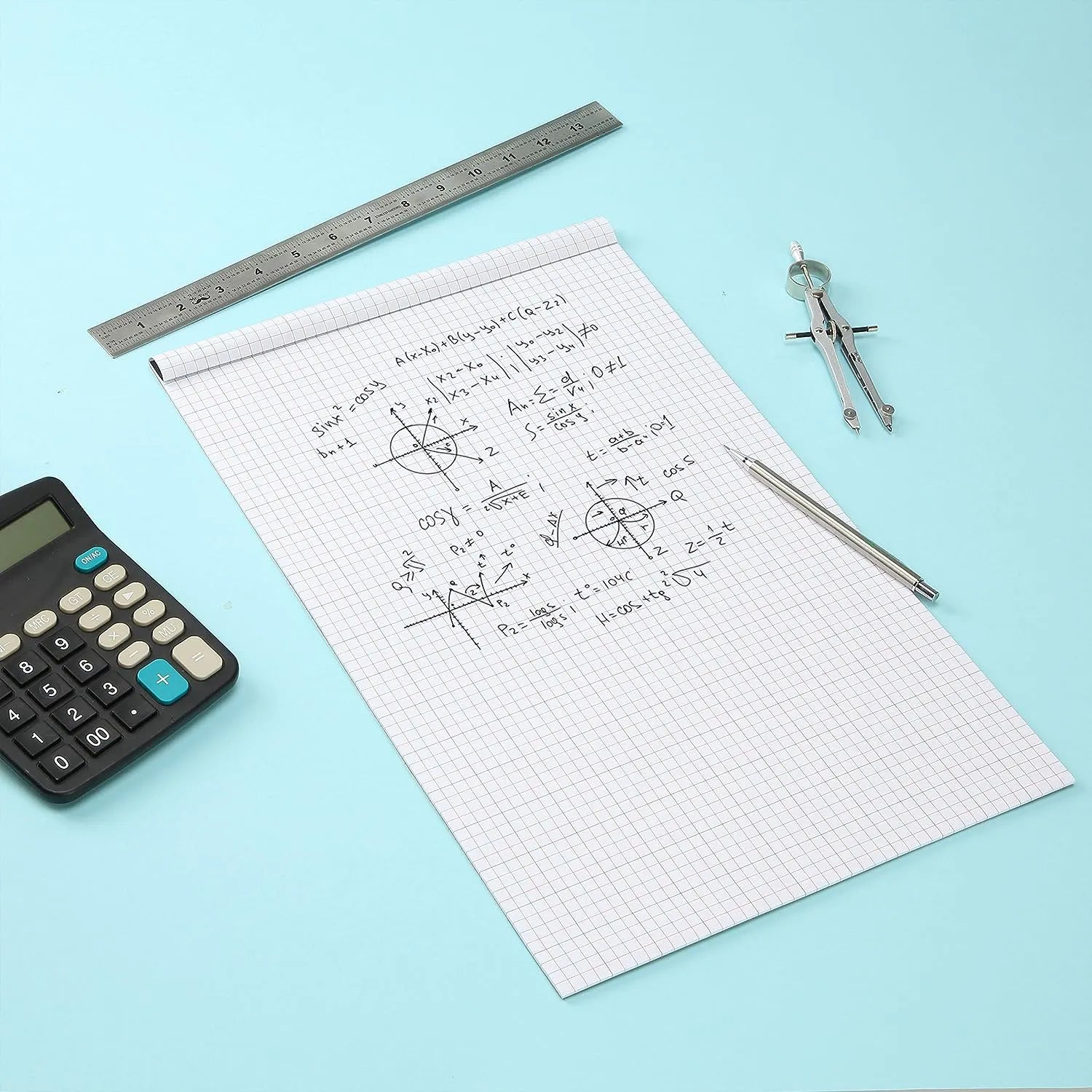 Graph Paper 17x11, 4x4 Grid (1/4 in), Color Lined, 22 Sheets for Drafting
