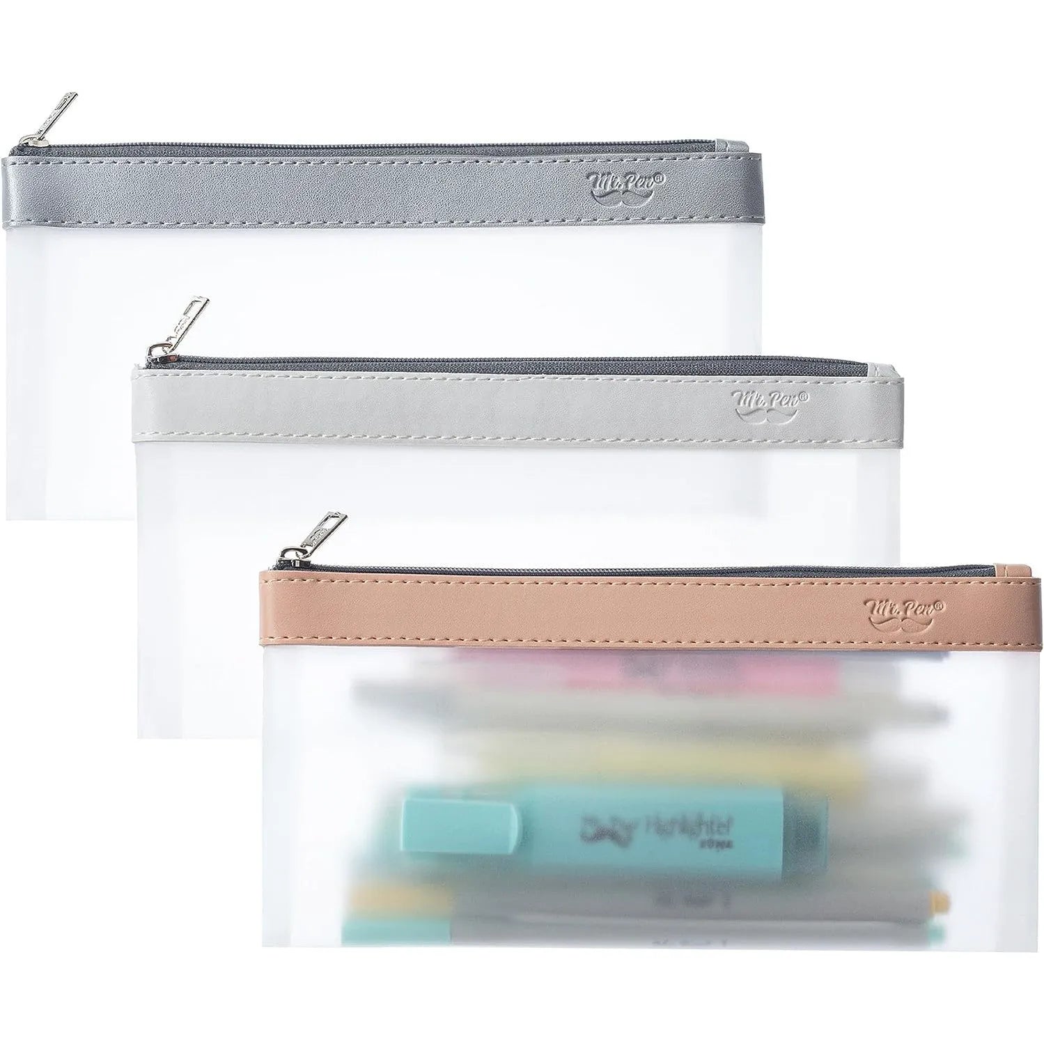 Clear Pencil Pouches (3-Pack) - Transparent TPU Zipper Bags for School, Travel & Makeup