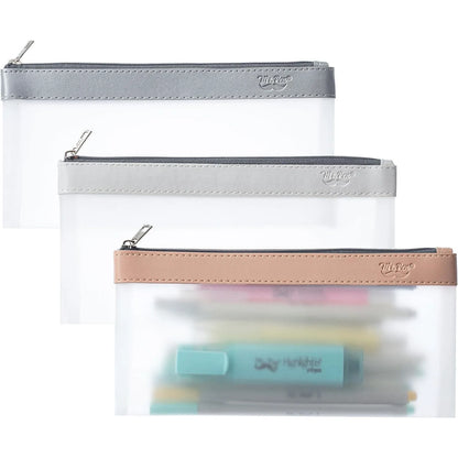 Clear Pencil Pouches (3-Pack) - Transparent TPU Zipper Bags for School, Travel & Makeup