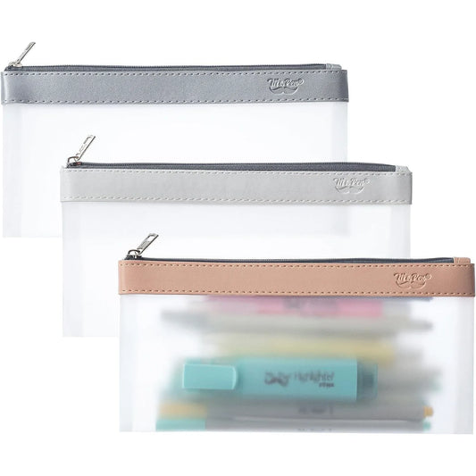 Clear Pencil Pouches (3-Pack) - Transparent TPU Zipper Bags for School, Travel & Makeup