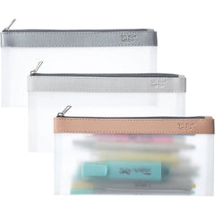Clear Pencil Pouches (3-Pack) - Transparent TPU Zipper Bags for School, Travel & Makeup