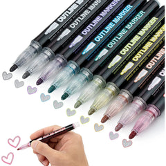Double Line Outline Markers, 10 Pack, Shimmer Metallic Colors