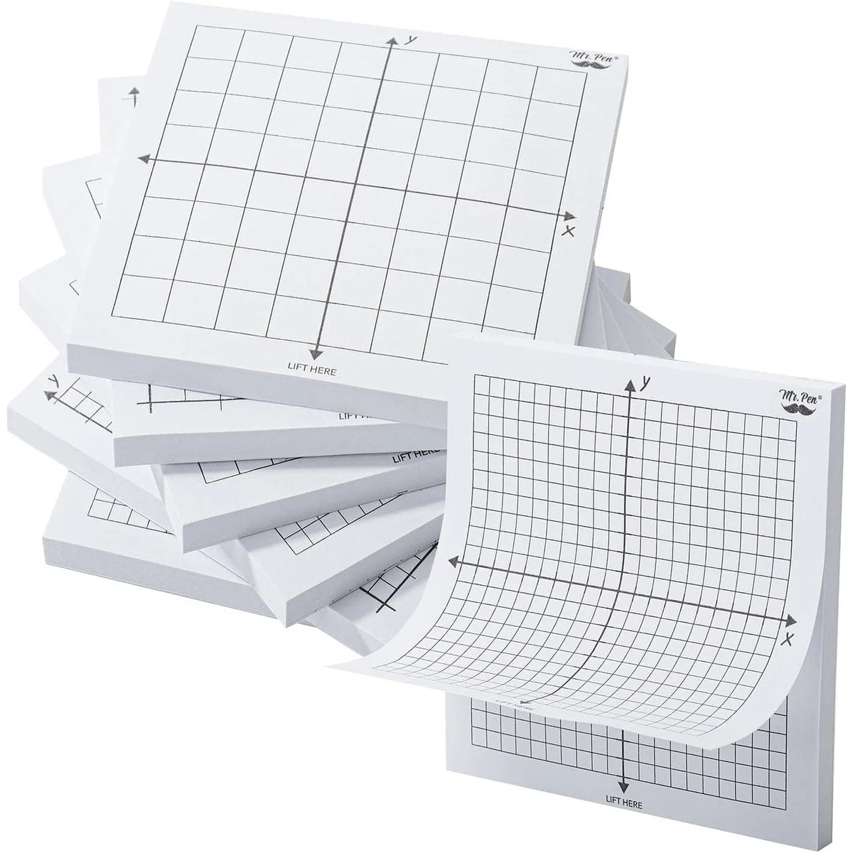 Graph Paper Sticky Notes 3x3 Inches, 6 Pads, White, 6 Designs, 300 Sheets Total